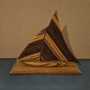 Handcrafted Wooden Sailboat Sculpture Nautical Decor Vintage Wood Art